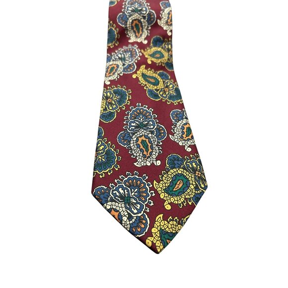 Norton Ditto Silk Paisley Tie Burgundy Multicolor One Size Adjustable Fit Boho - Picture 2 of 7